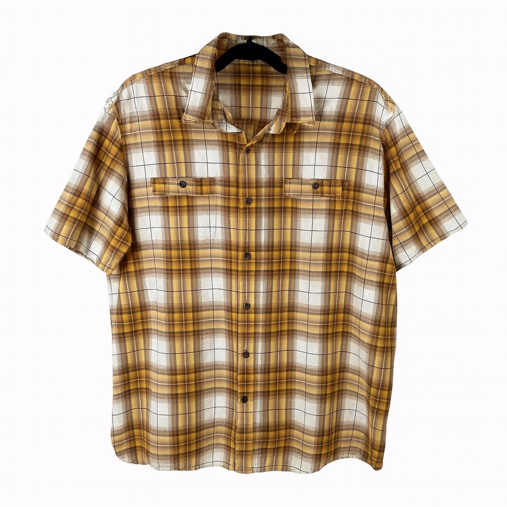 Red Head Brand Co Brown, White, & Yellow Short Sleeve Button Down Shirt Sz 2TG